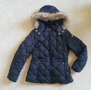 Guess black quilted faux hood puffer jacket size s